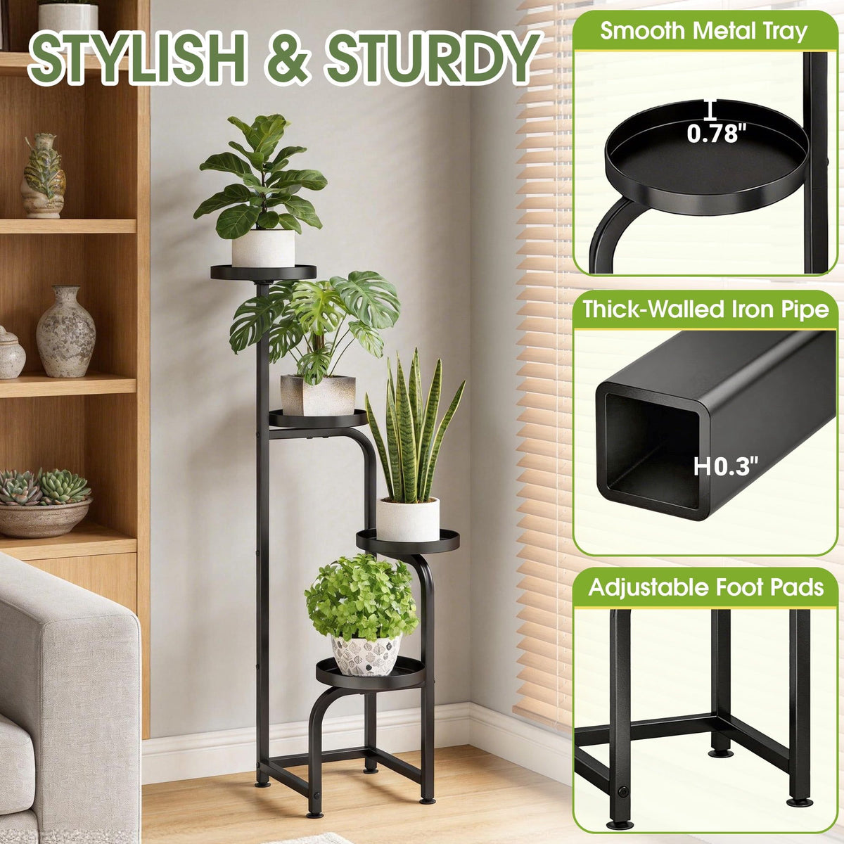 4-Tier Metal Plant Stand, Black – product view 3 of 5