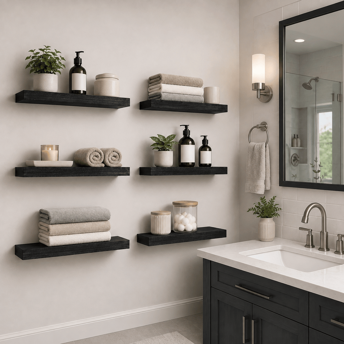 Set of 6 Black Floating Wall Shelves – product view 3 of 6