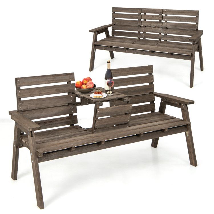 Fir Wood Outdoor Bench with Folding Table – product view 10 of 21