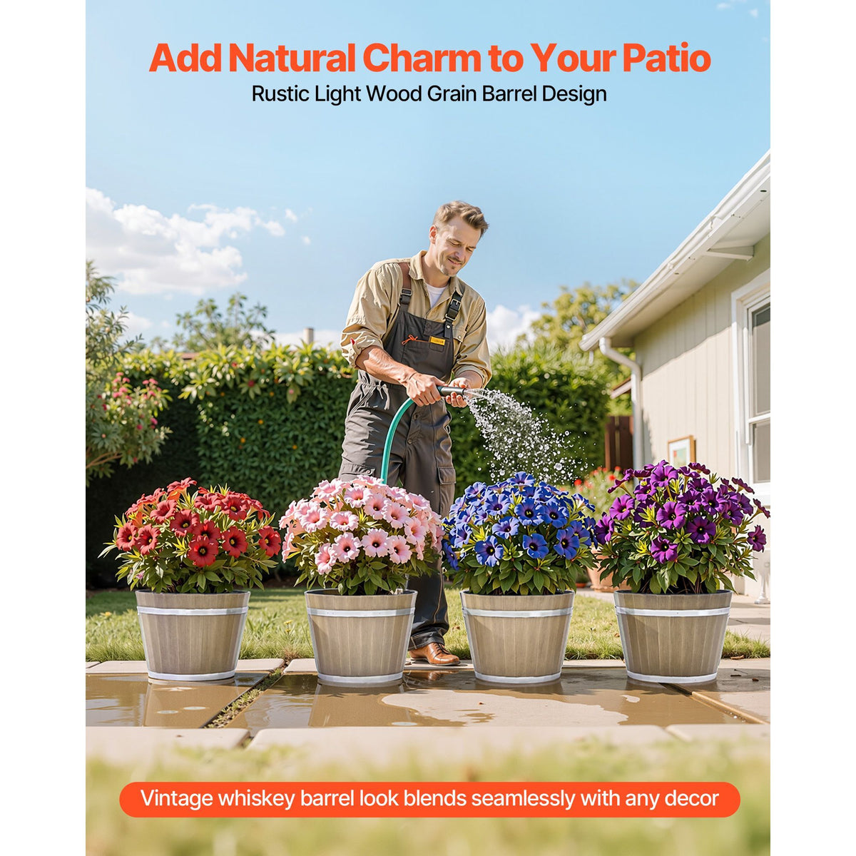 Set of 4 11.8-Inch Whiskey Barrel Planters – product view 7 of 9