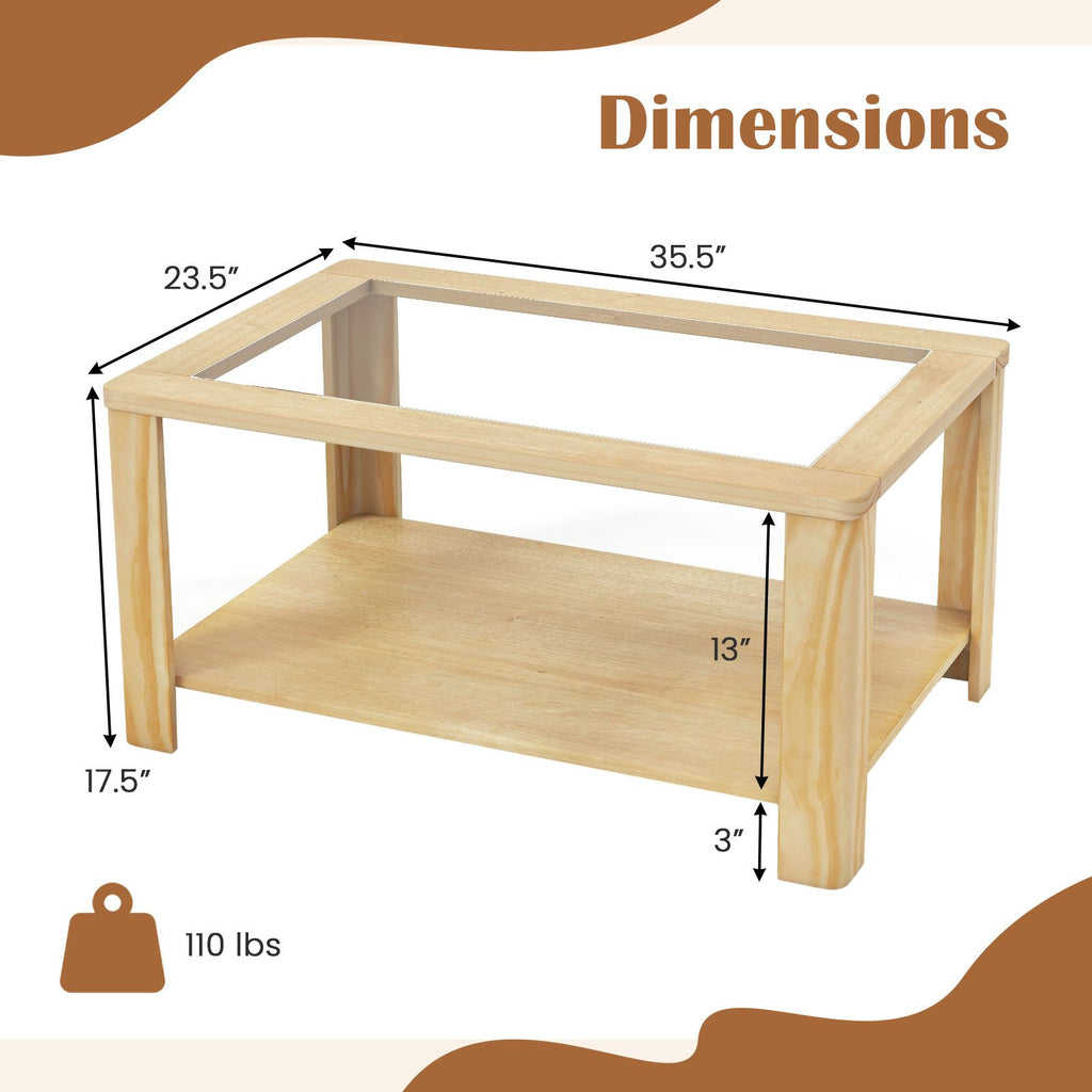 2-Tier Glass-Top Coffee Table with Storage Shelf – product view 5 of 10