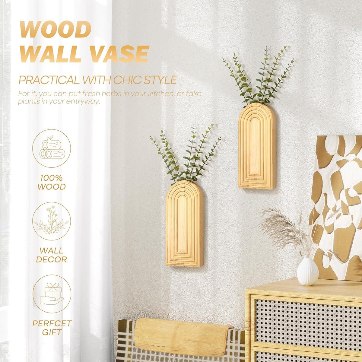 Set of 2 Rustic Pine Wood Wall Vases – product view 5 of 5