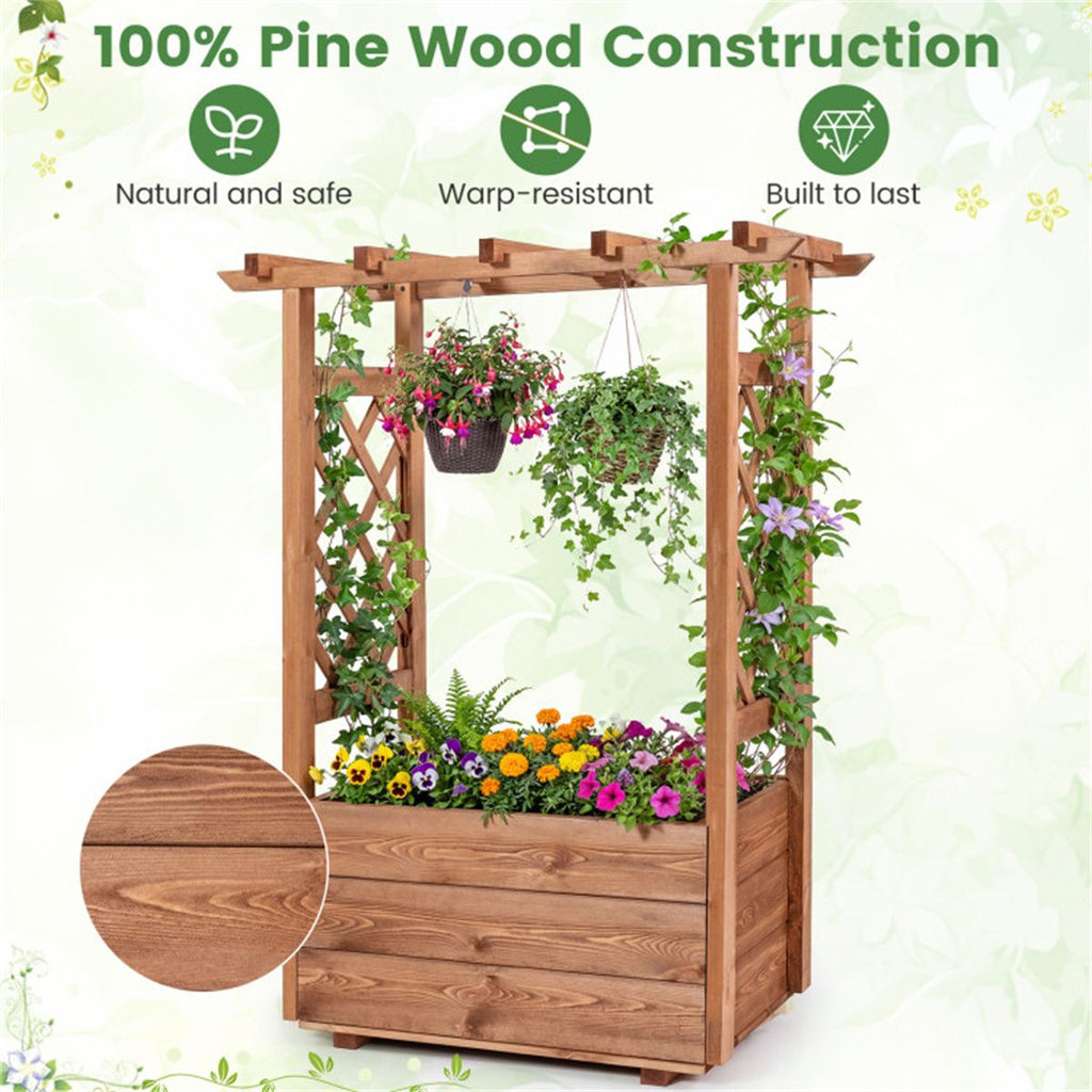 Pine Wood Planter with Trellis and Top Bar – product view 9 of 12