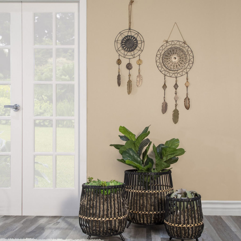 Set of 3 Black Bamboo Footed Planters – main product view