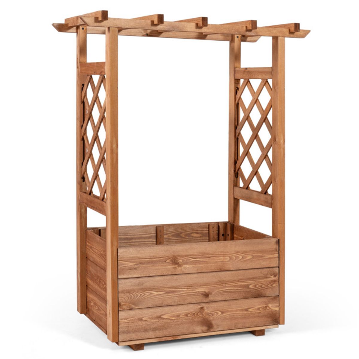 Pine Wood Planter with Trellis and Top Bar – product view 6 of 12