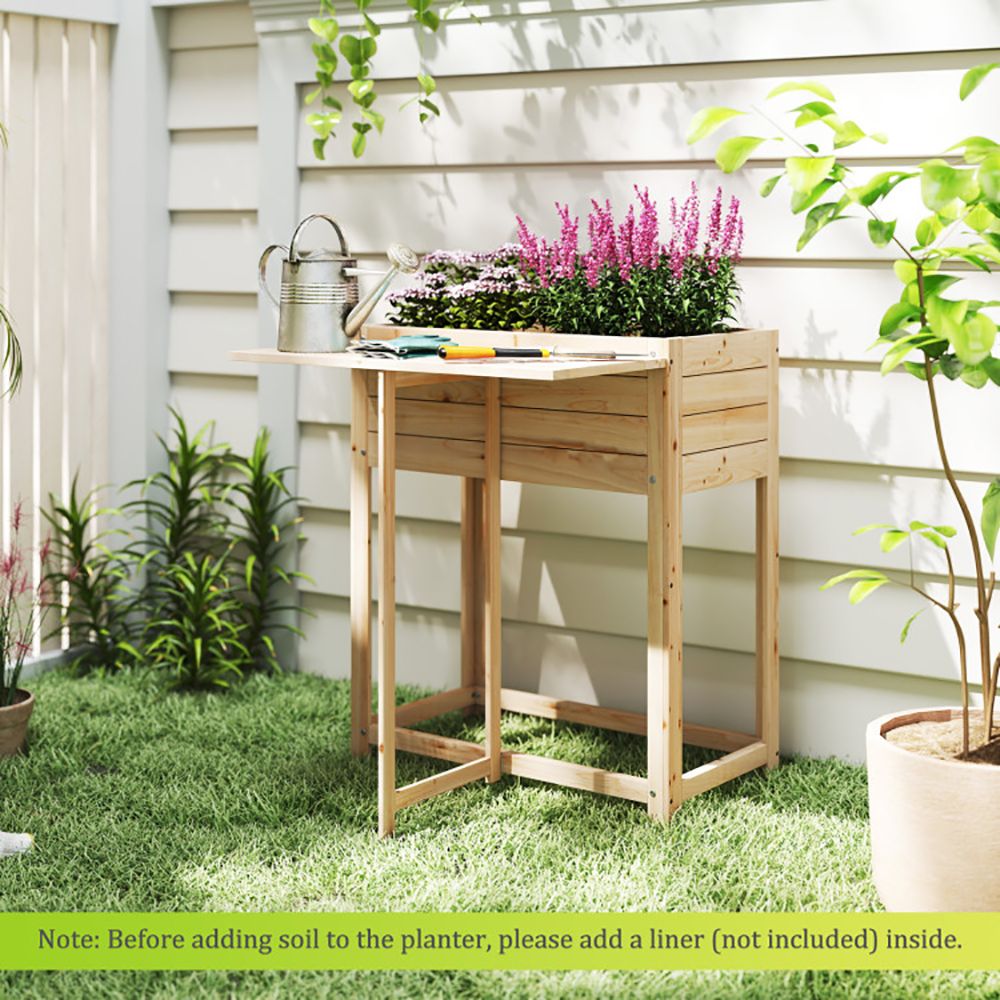 Elevated Fir Wood Planter with Folding Side Table – main product view