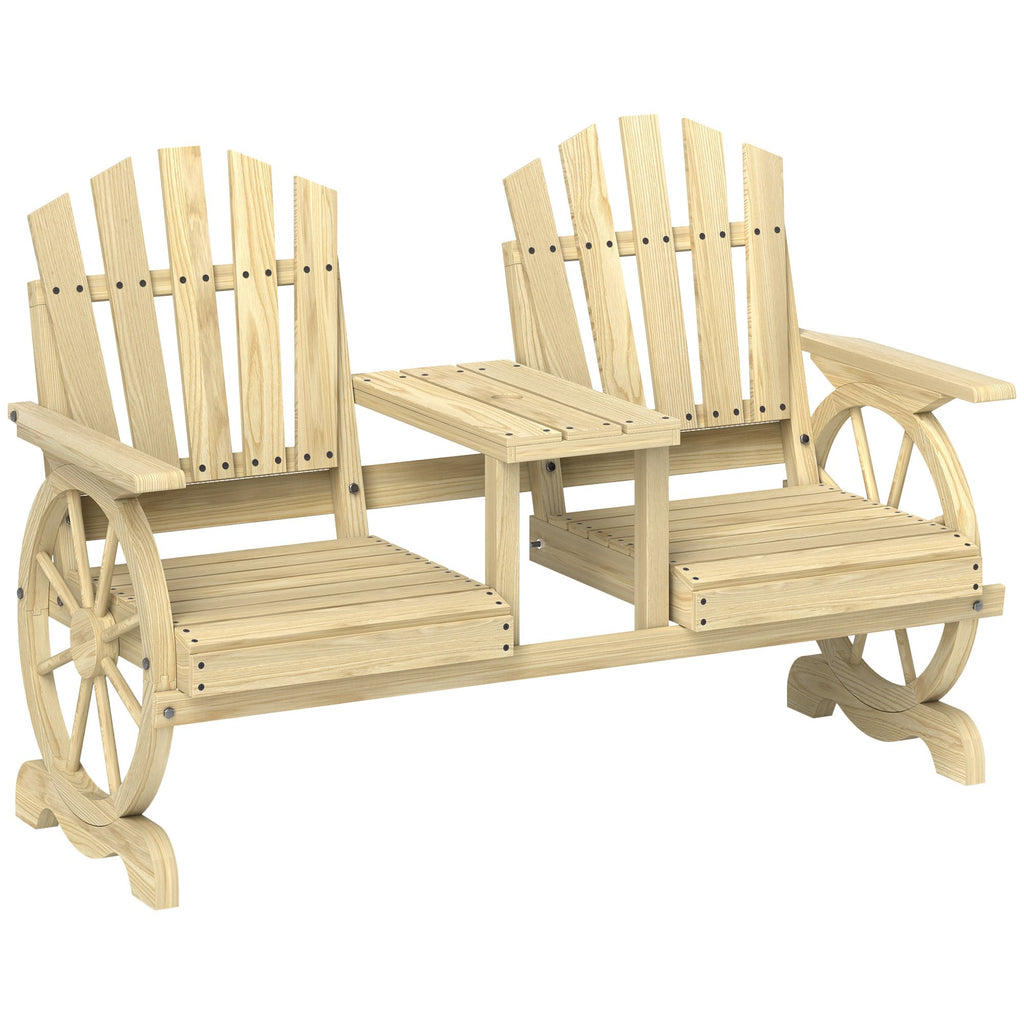 2-Seat Wood Garden Bench with Center Table – product view 11 of 11