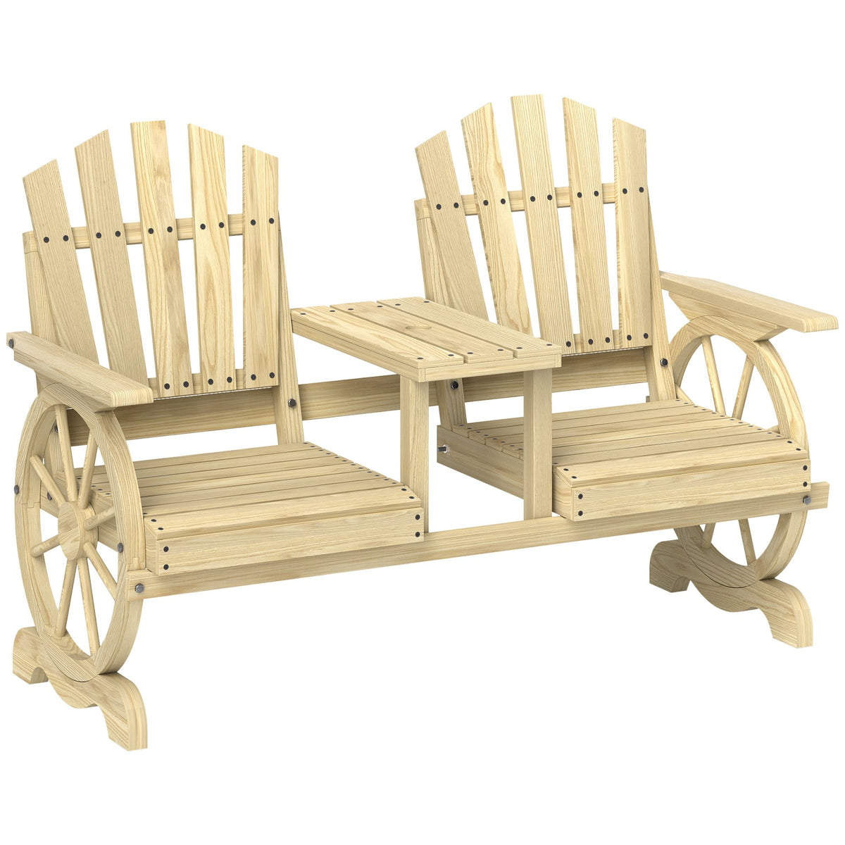 2-Seat Wood Garden Bench with Center Table – product view 11 of 11