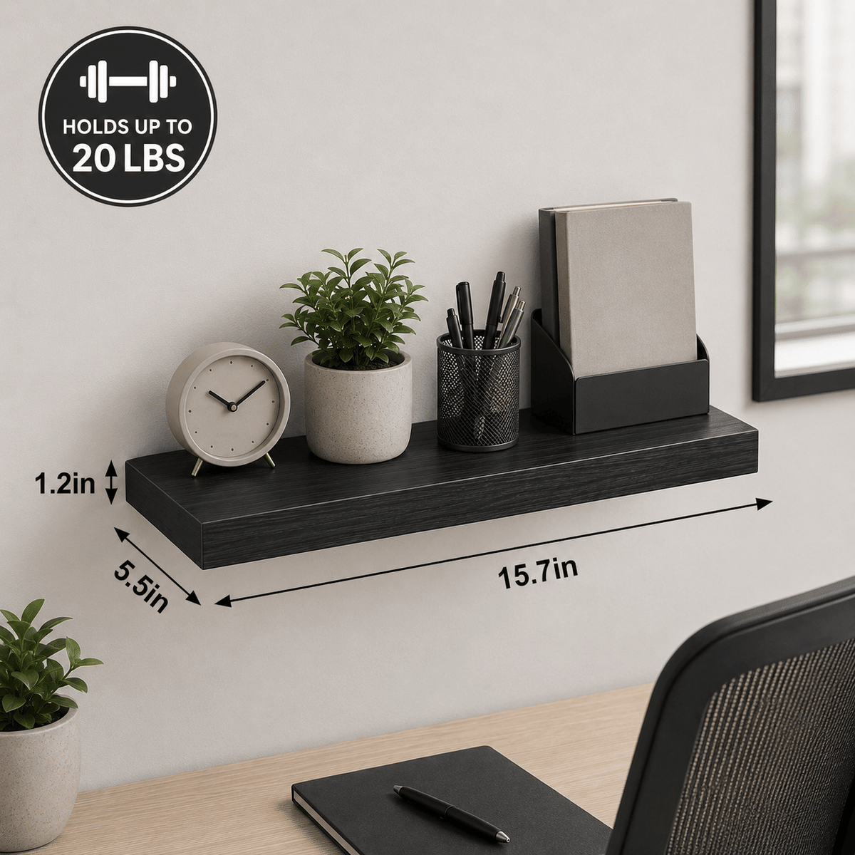 Set of 6 Black Floating Wall Shelves – product view 2 of 6