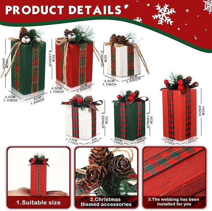 Set of 6 Rustic Christmas Gift Box Decorations – alternate product view 3