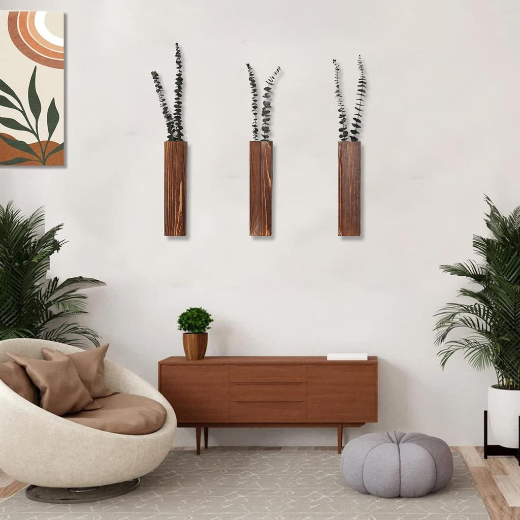 Set of 3 Rectangular Walnut Wall Planters – product view 4 of 4