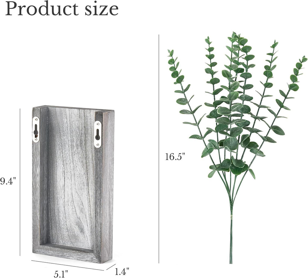 Set of 2 Gray Pine Wall Vases with Faux Eucalyptus – product view 3 of 5