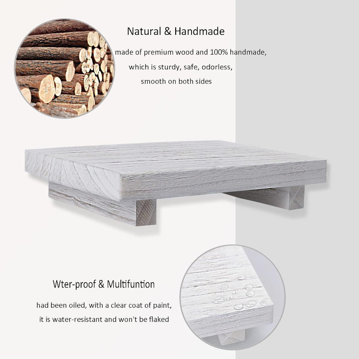 9-Inch White Wood Pedestal Tray – product view 3 of 9