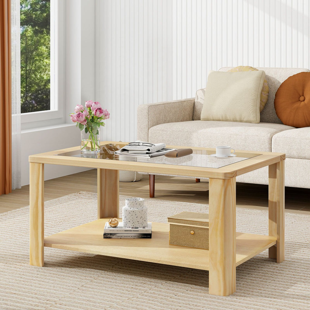 2-Tier Glass-Top Coffee Table with Storage Shelf – product view 6 of 10
