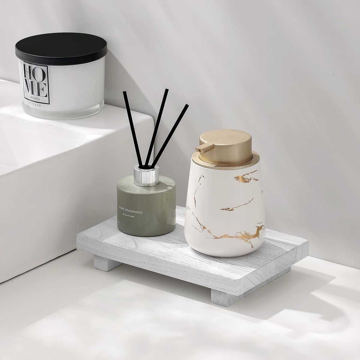 9-Inch White Wood Pedestal Tray – product view 4 of 9