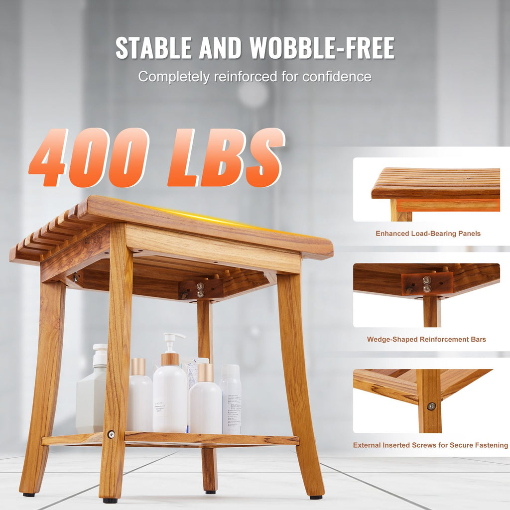 20-Inch Teak Shower Bench with Shelf – product view 3 of 12