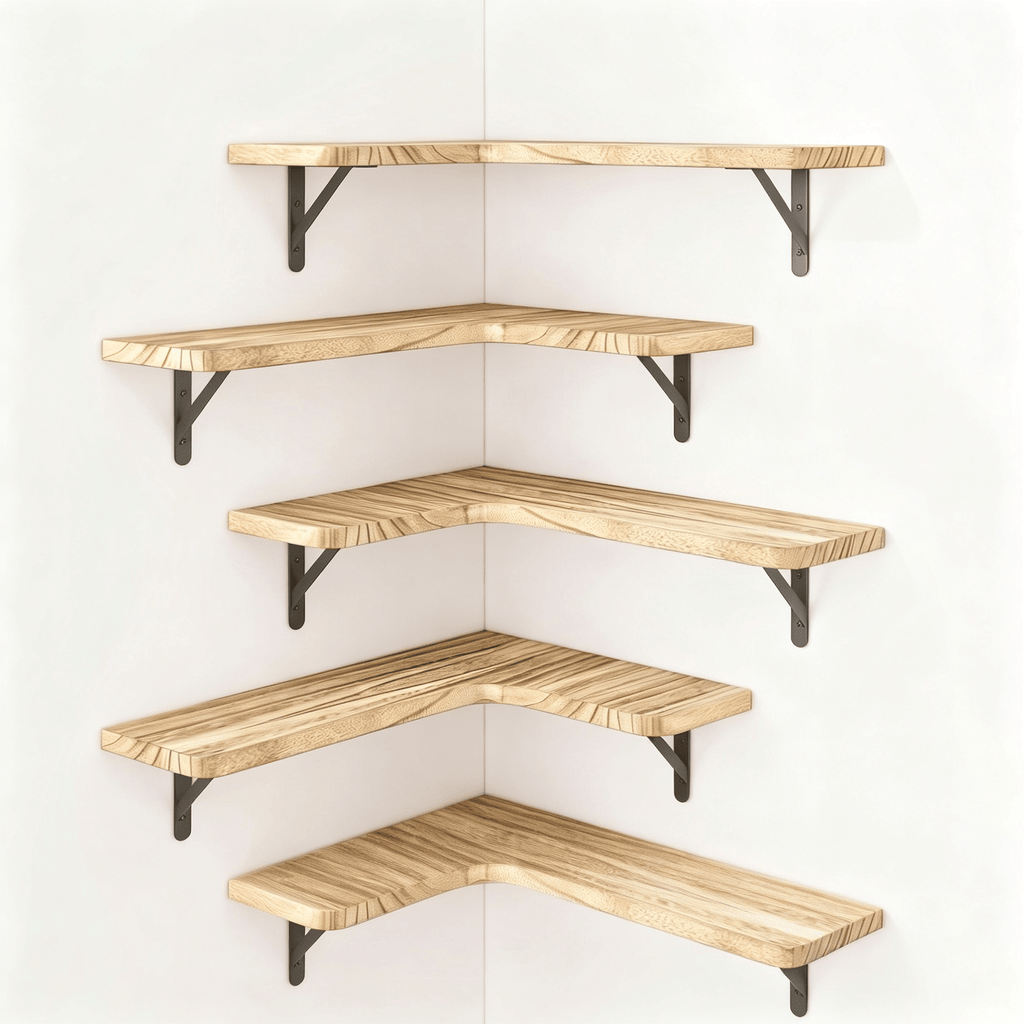 Set of 5 Rustic Corner Floating Shelves – main product view