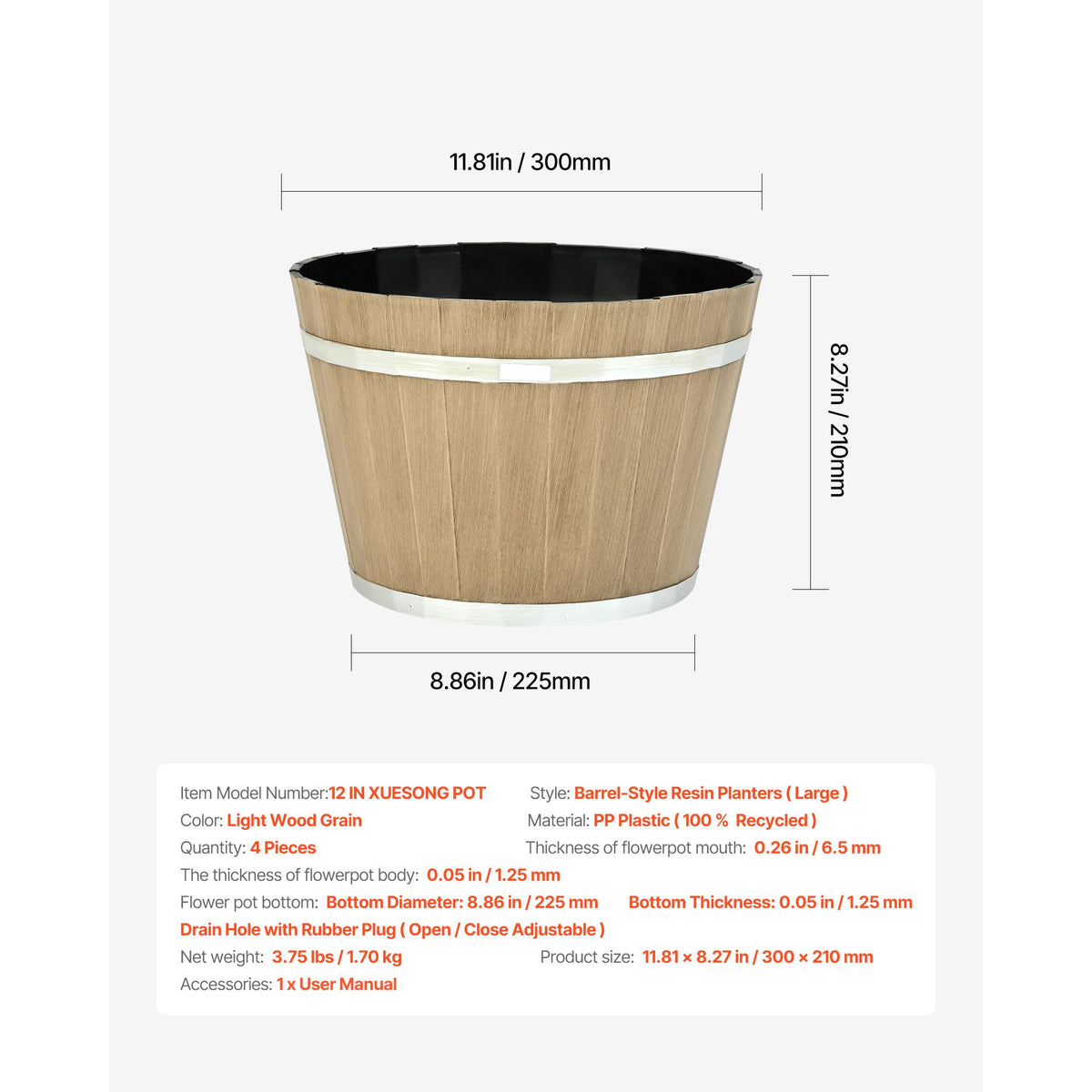 Set of 4 11.8-Inch Whiskey Barrel Planters – product view 9 of 9