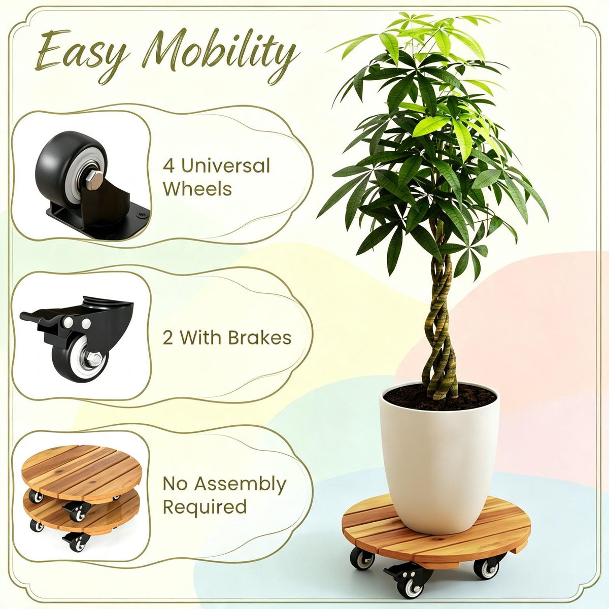 Acacia Rolling Plant Stand with Locking Casters – product view 2 of 6