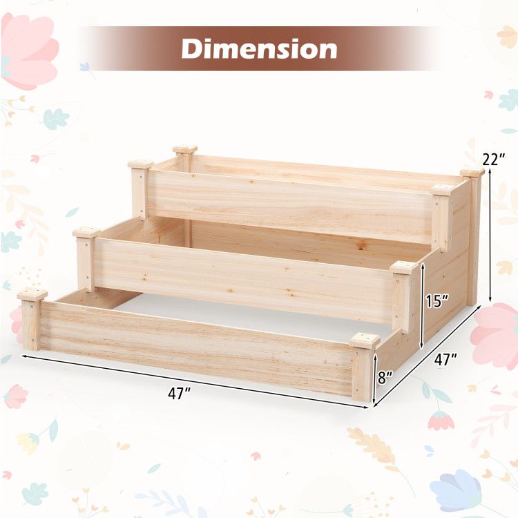 3-Tier Fir Wood Raised Garden Bed – product view 5 of 9