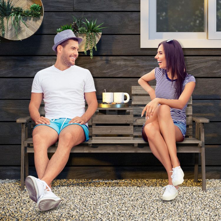 Fir Wood Outdoor Bench with Folding Table – product view 11 of 21