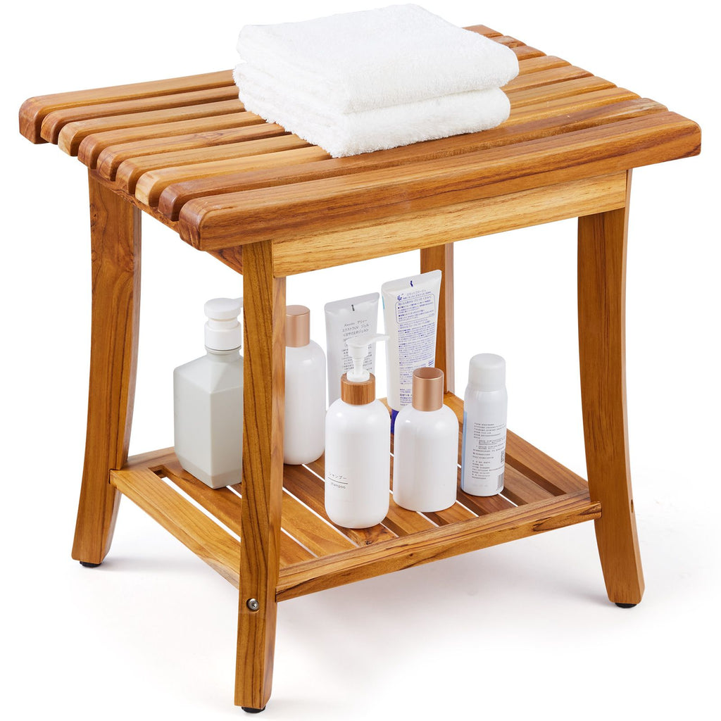20-Inch Teak Shower Bench with Shelf – product view 9 of 12