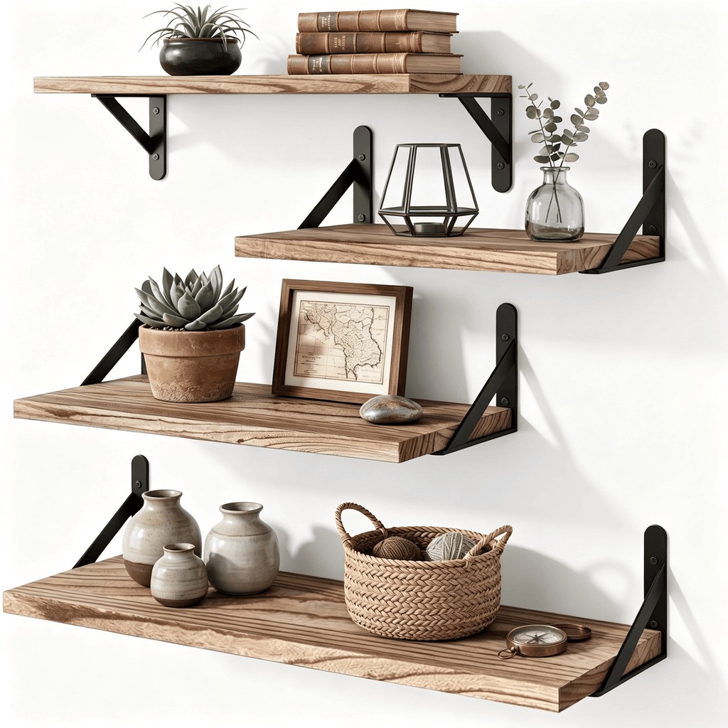 Set of 4 Paulownia Floating Shelves – main product view