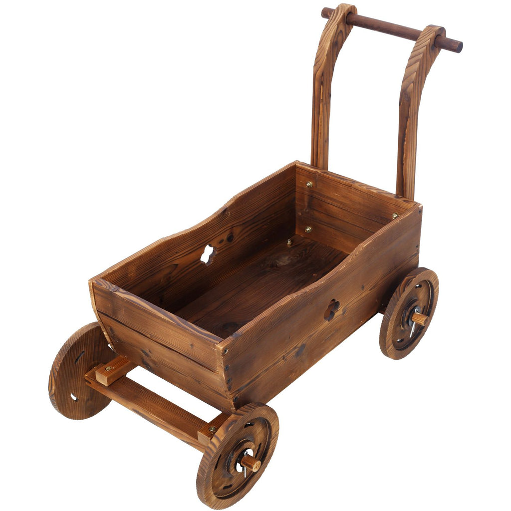 Carbonized Fir Wood Wagon Planter with 4 Wheels – product view 4 of 15