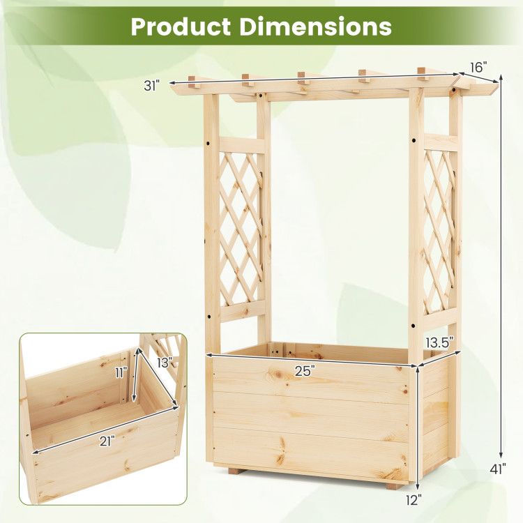 Pine Wood Planter with Trellis and Hanging Bar – product view 5 of 10