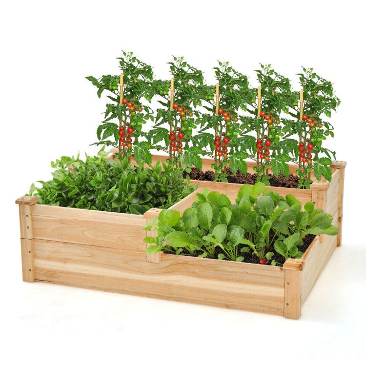 3-Tier Wooden Raised Garden Bed with Open Base – product view 4 of 10