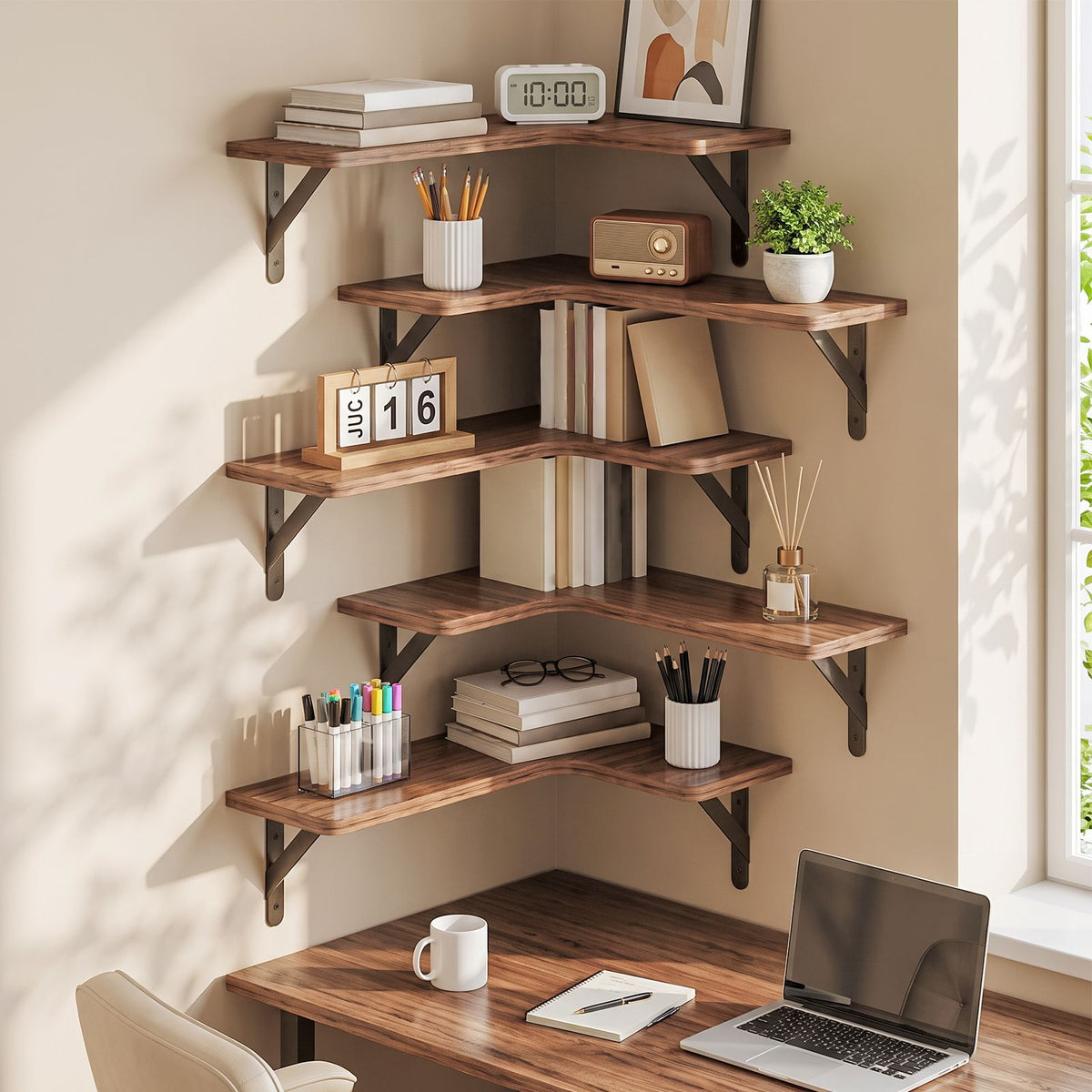 Set of 5 Espresso Corner Wall Shelves – product view 5 of 7