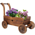 Carbonized Fir Wood Wagon Planter with 4 Wheels – main product view