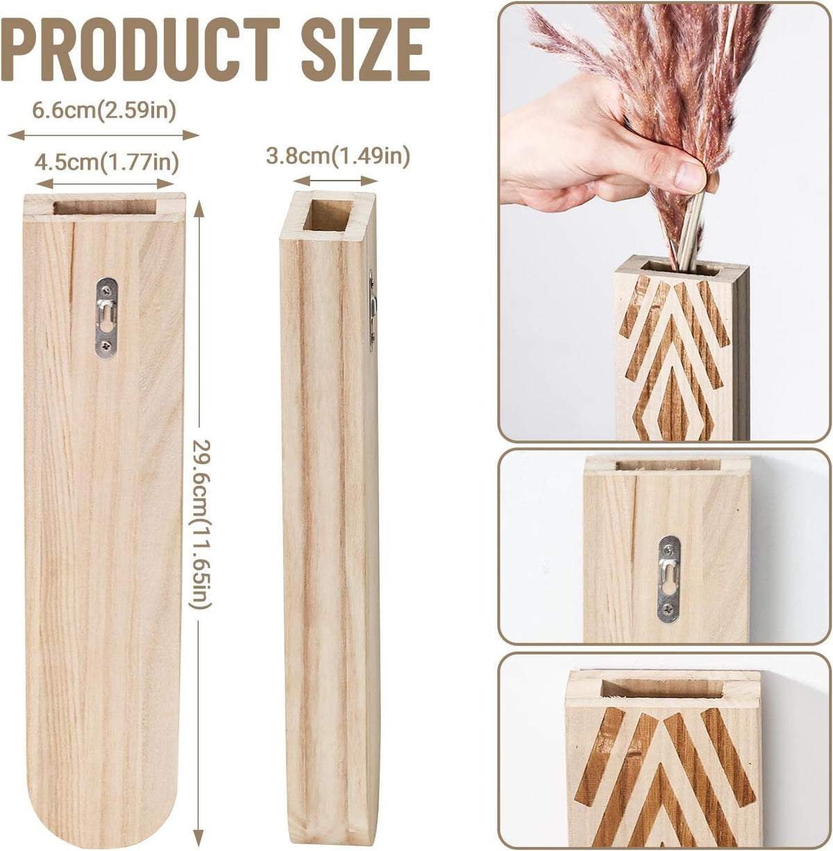 Set of 3 Boho Wood Wall Planters – product view 3 of 4