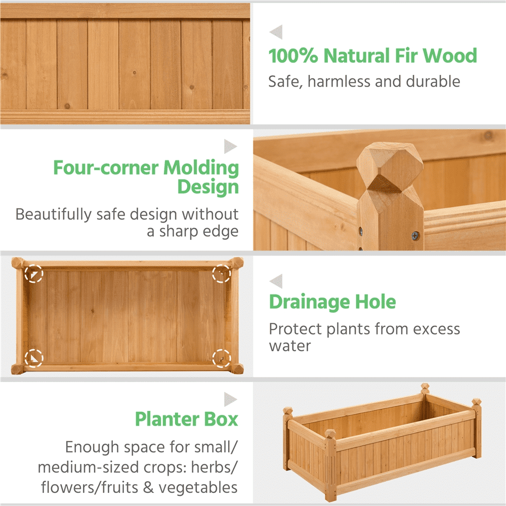 Fir Wood Rectangular Garden Planter, Light Brown – product view 5 of 5