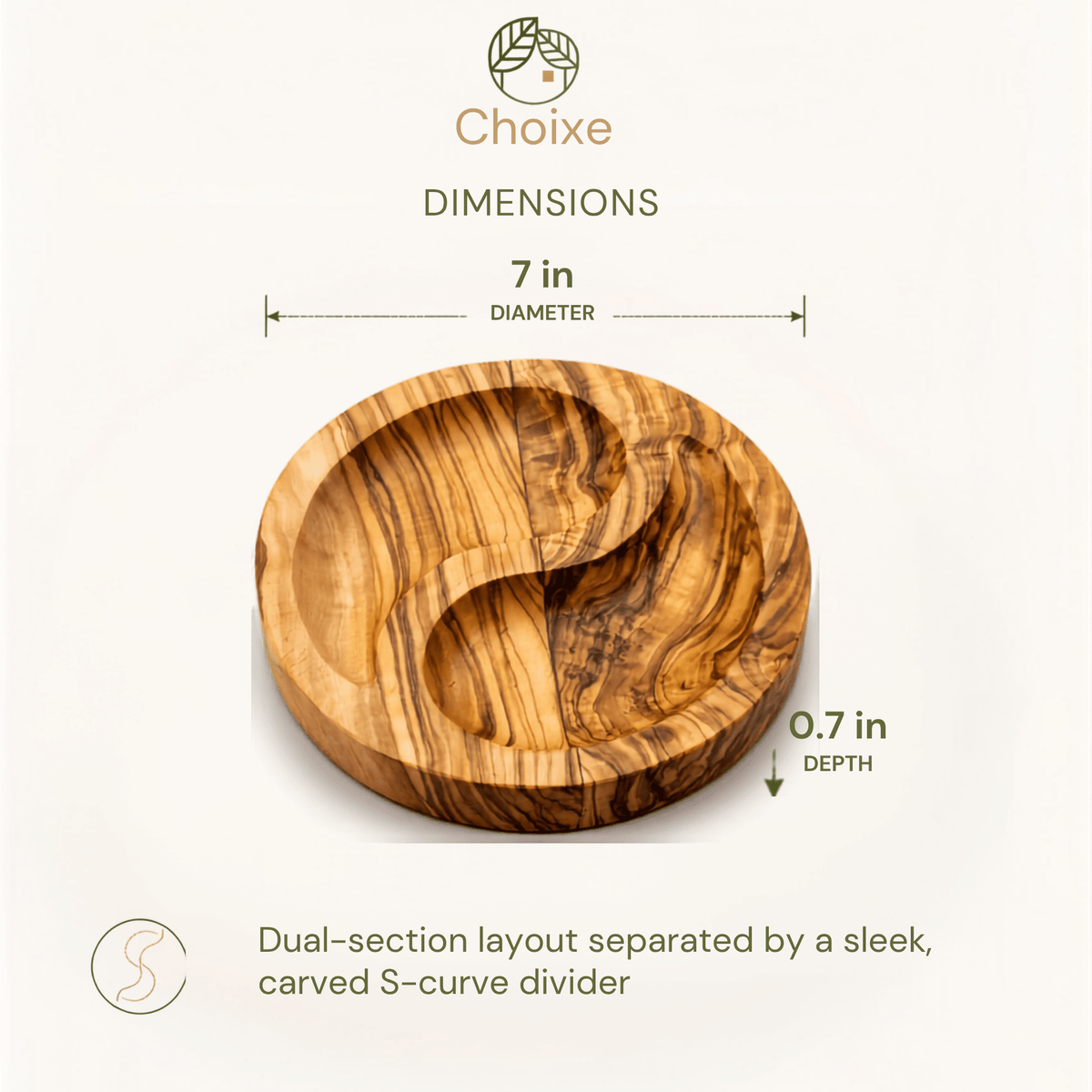 7-Inch Olive Wood Divided Snack Dish – product view 3 of 7