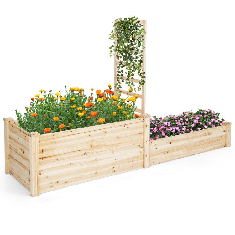 Fir Wood Raised Garden Bed with Trellis – main product view