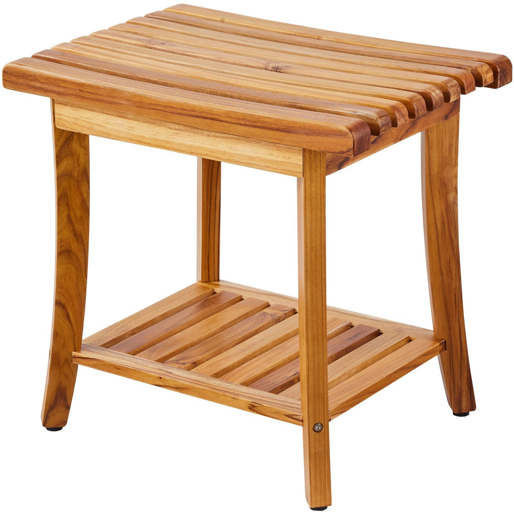 20-Inch Teak Shower Bench with Shelf – main product view