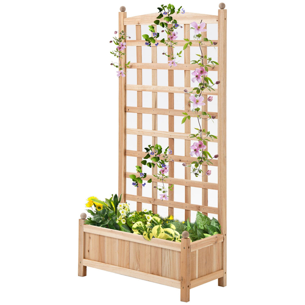 49-Inch Fir Wood Planter with Trellis, Natural – product view 12 of 12