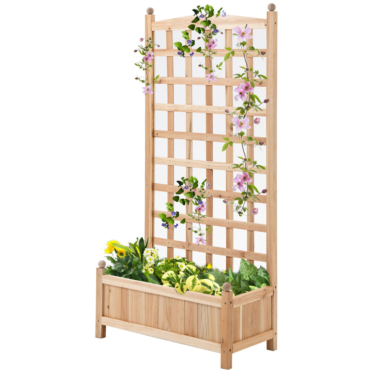 49-Inch Fir Wood Planter with Trellis, Natural – product view 12 of 12