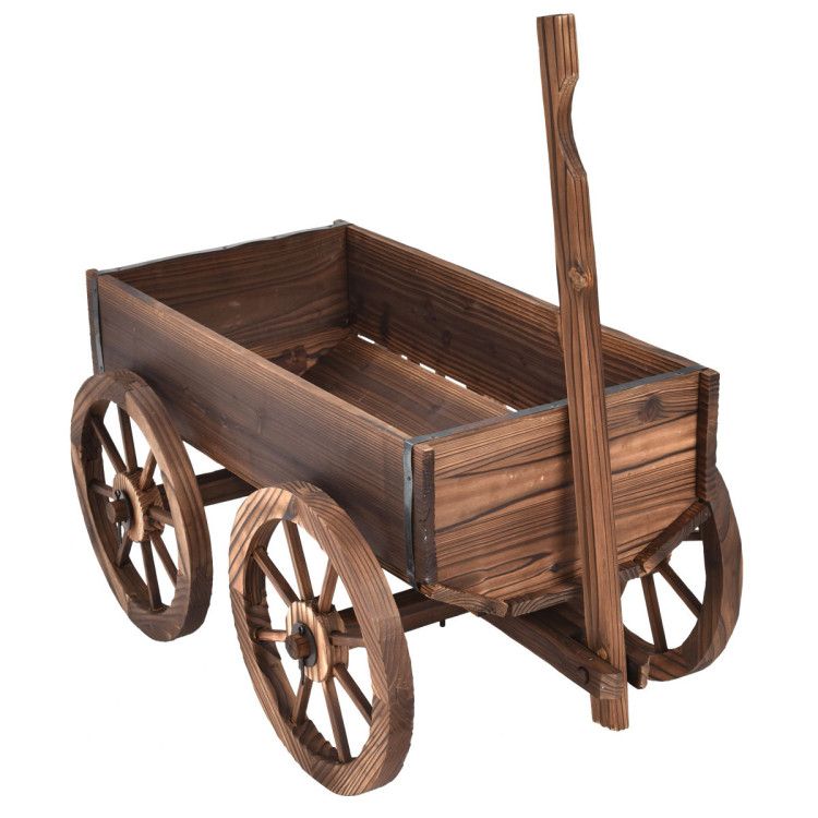 Fir Wood Wagon Planter with Wheels – product view 2 of 12