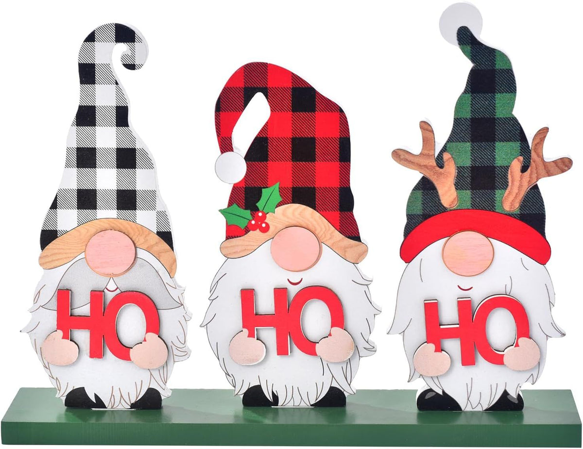 Rustic HO HO HO Gnome Christmas Tabletop Sign
