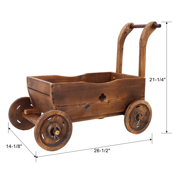26.5-Inch Brown Wooden Wagon Planter with 4 Wheels – product view 4 of 15