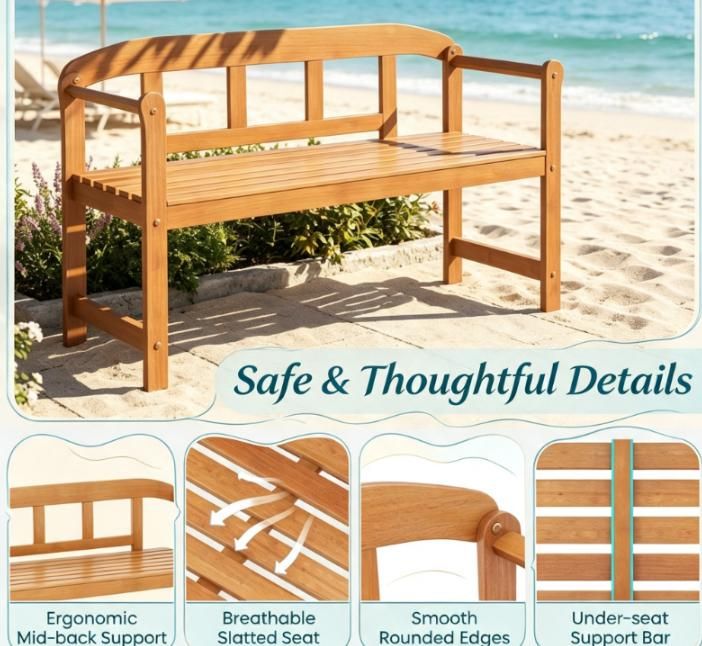 2-Seat Acacia Wood Garden Bench – product view 3 of 6