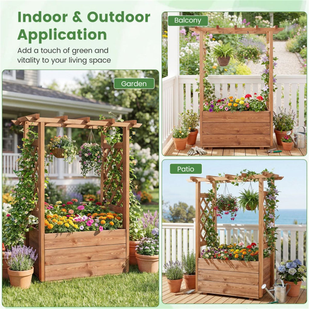 Pine Wood Planter with Trellis and Top Bar – product view 11 of 12