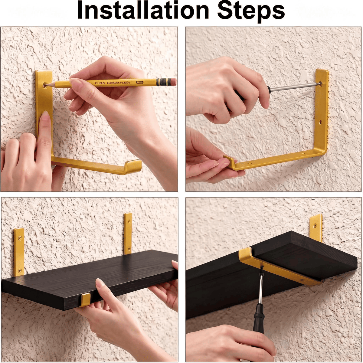 Set of 5 Black Shelves with Gold Brackets – product view 3 of 6
