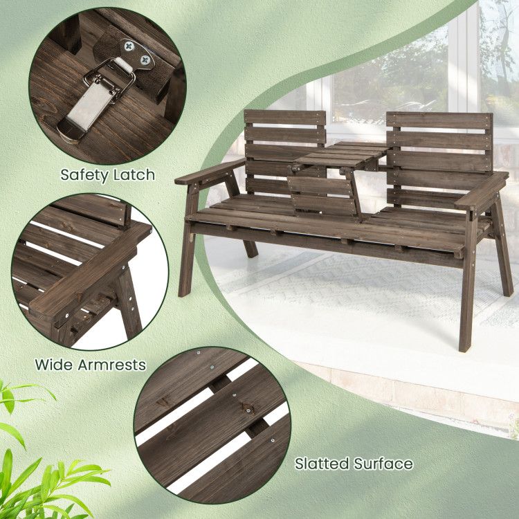 Fir Wood Outdoor Bench with Folding Table – product view 7 of 21