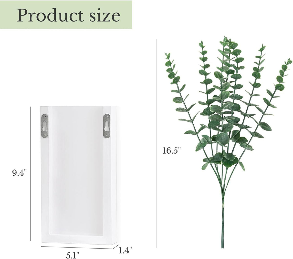 Set of 2 White Pine Wall Vases with Faux Eucalyptus – product view 4 of 5
