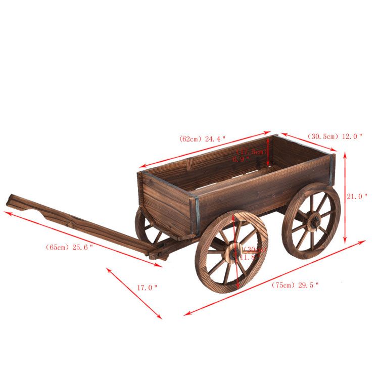 Fir Wood Wagon Planter with Wheels – product view 7 of 12