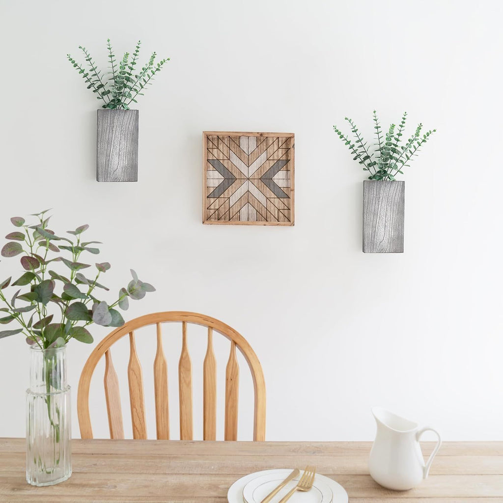 Set of 2 Gray Pine Wall Vases with Faux Eucalyptus – product view 5 of 5