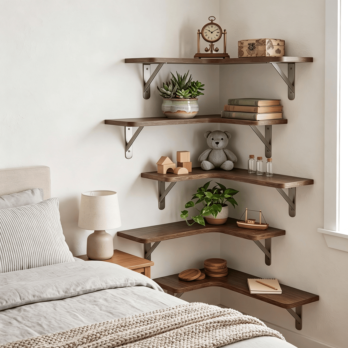 Set of 5 Espresso L-Shaped Corner Shelves – product view 5 of 6